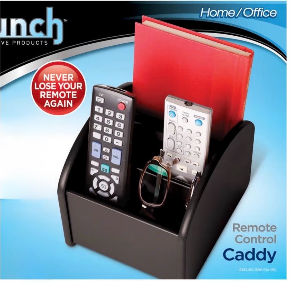 TV Remote Control Wood Caddy with Revolving Valet Organizer